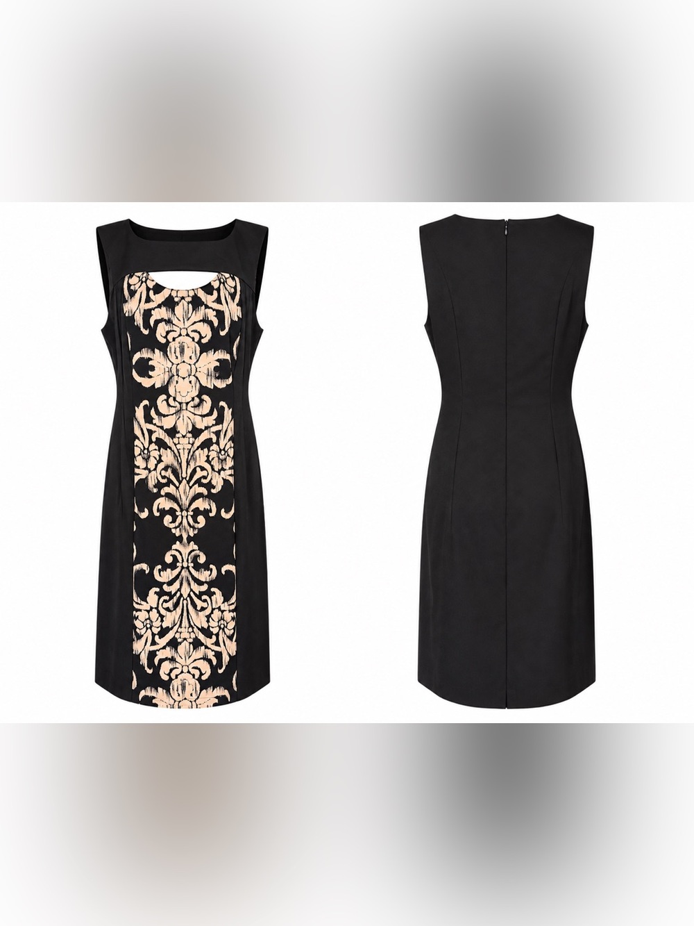 DressBarn Established 1962 Black Beige Scroll Print Sheath Dress Size 14